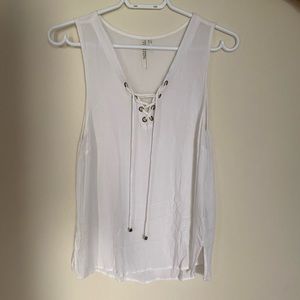 White Lace-up Top